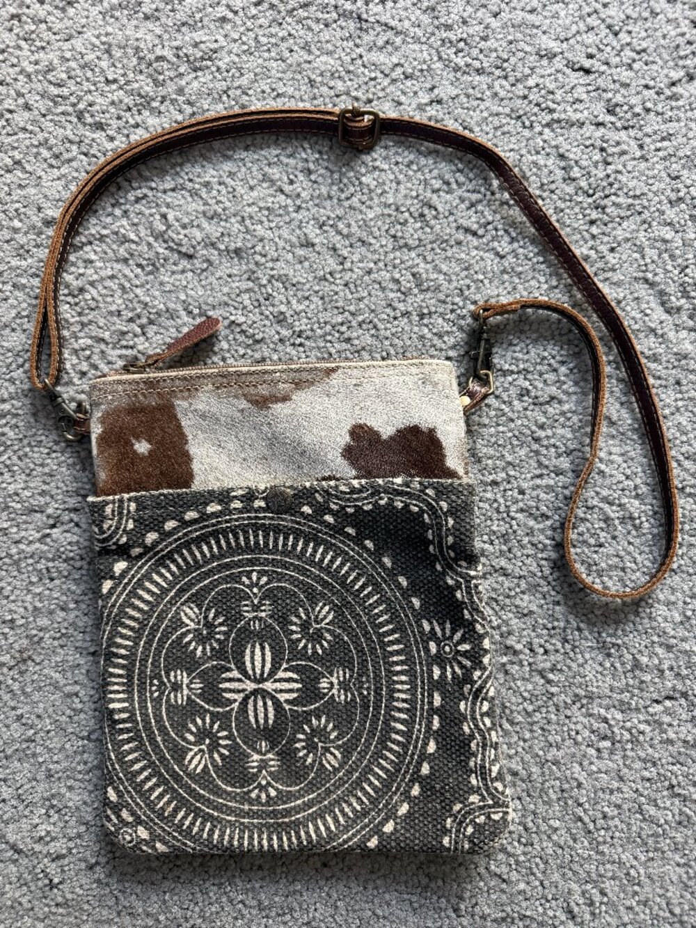 Myra Bag Small Tales Cowhide Canvas Crossbody - Style S-2155 - EUC